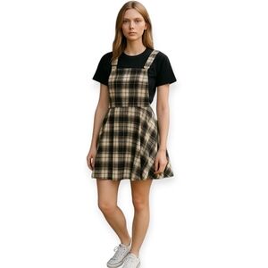ROMWE Cotton Blend Plaid Checkered Overall Dress